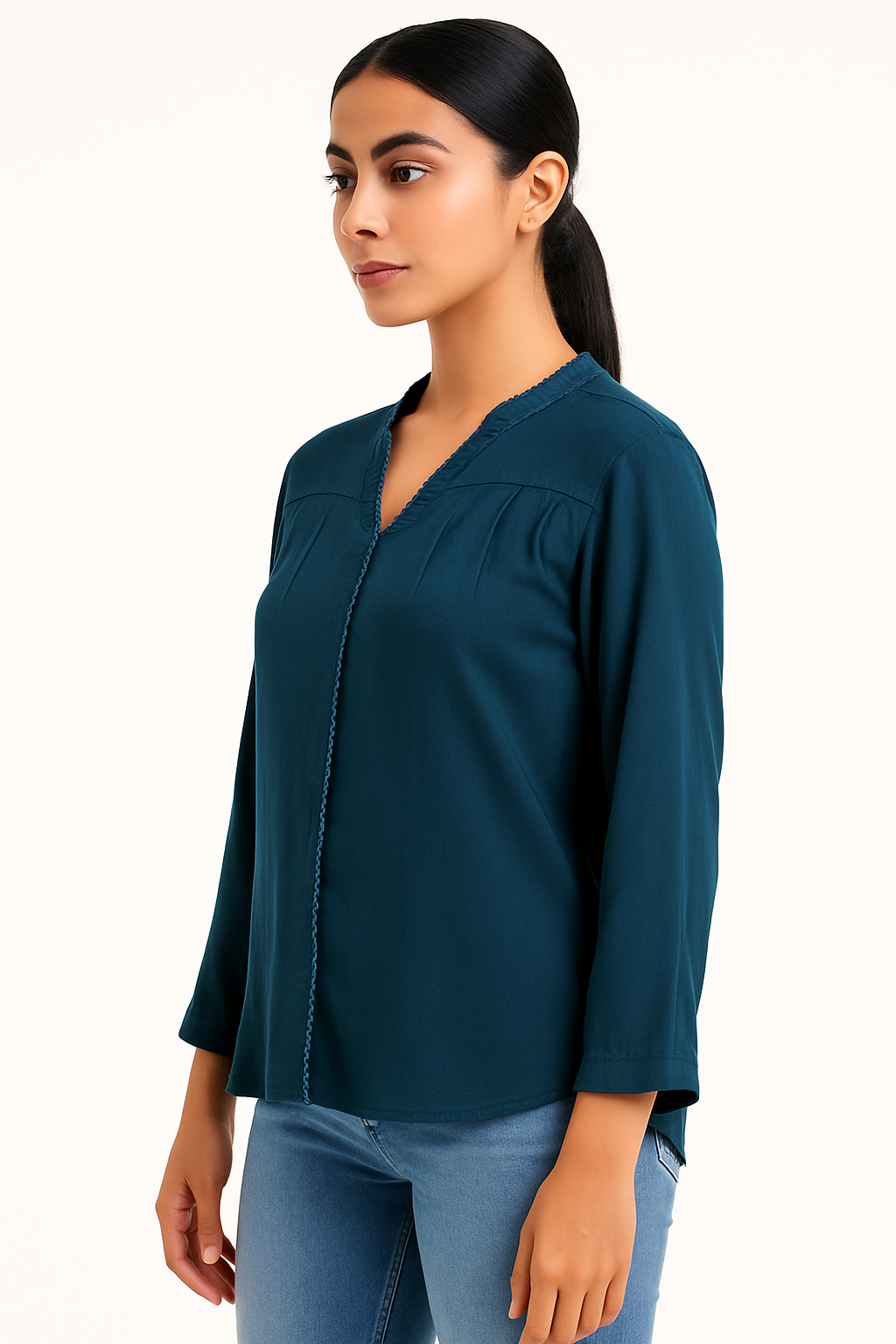 Teal Grace Pleated Top